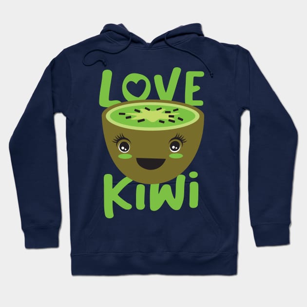 Love Kiwi Fruits with a cute kawaii illustration for Kiwi Lovers Hoodie by Uncle Fred Design